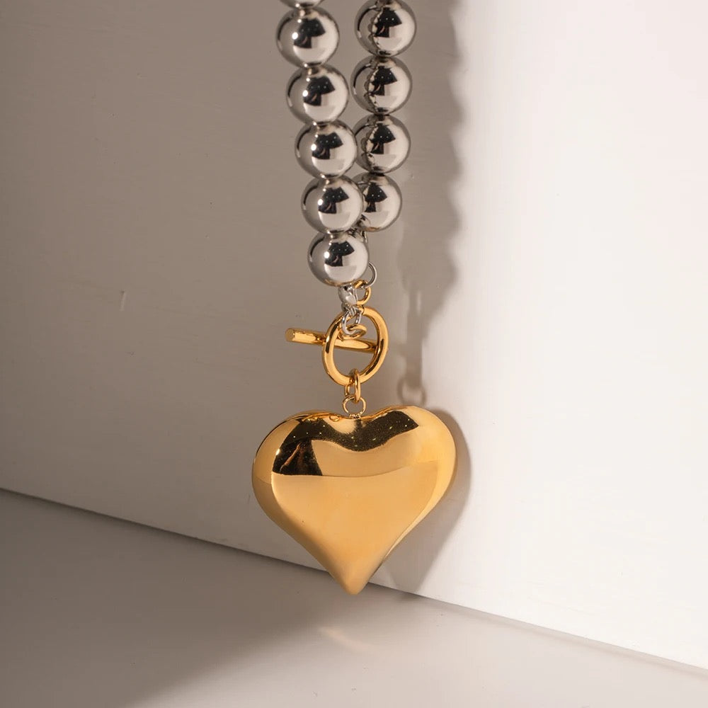 Heart necklace silver with gold