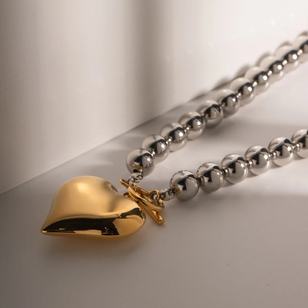 Heart necklace silver with gold